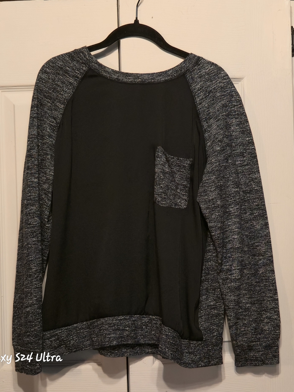 Lou & Grey Black Top with Heathered Gray Sleeves